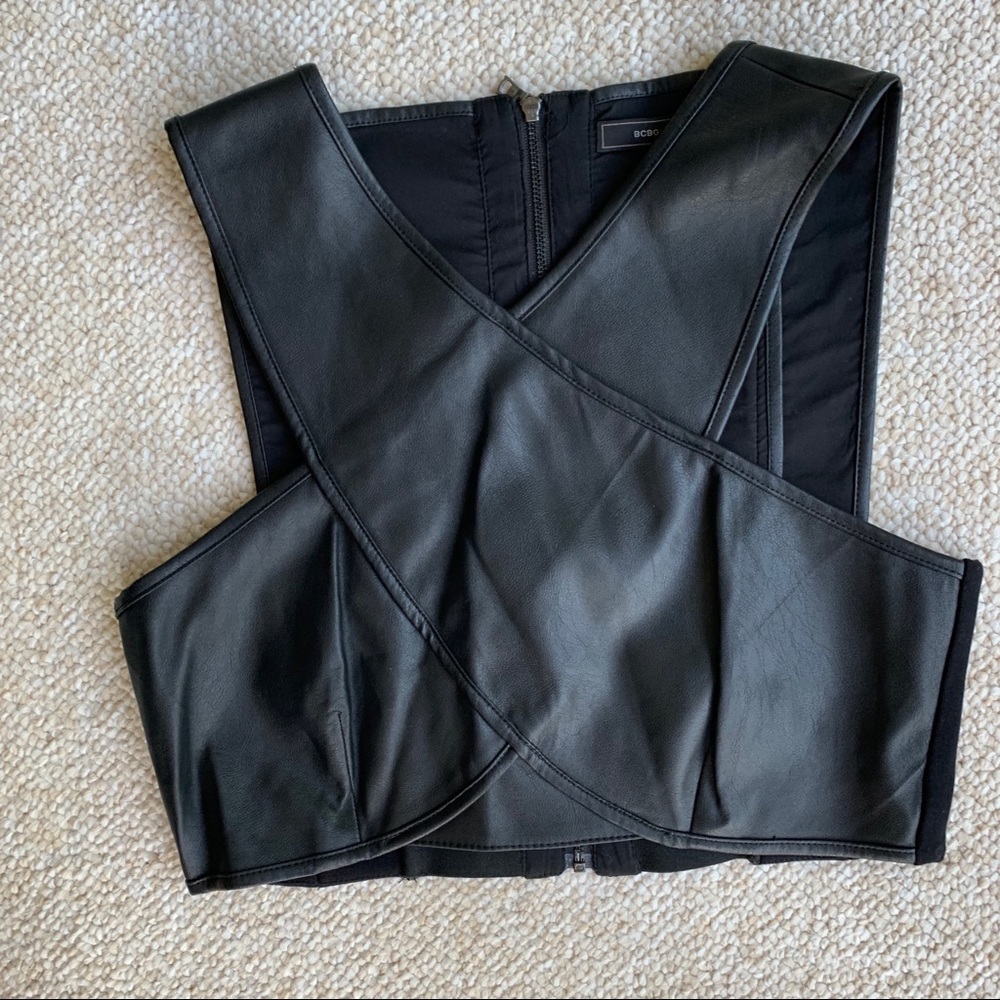 Bcbg black crop top with cutouts size S